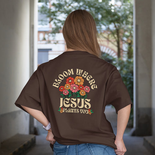 Camiseta Oversized Feminina | FLORESÇA ONDE JESUS TE PLANTAR